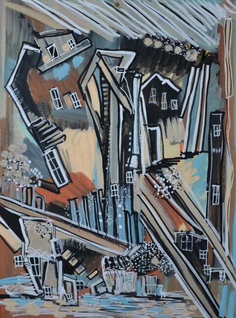 Pittura intitolato "Le quartier III" da Muriel Cayet, Opera d'arte originale