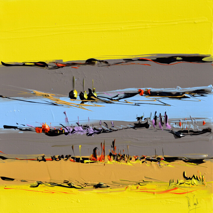 Peinture intitulée "Jaune horizon" par Muriel Cayet, Œuvre d'art originale