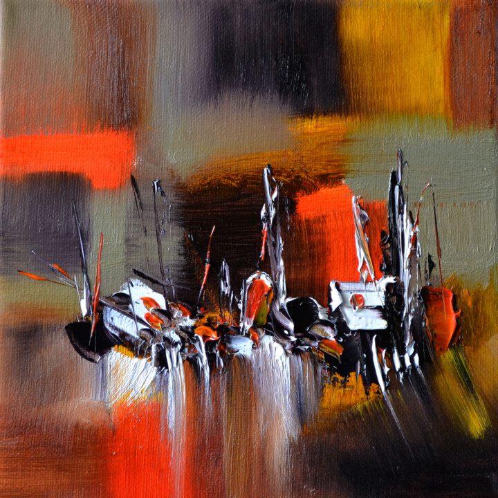 Painting titled "Une page orangée" by Muriel Cayet, Original Artwork