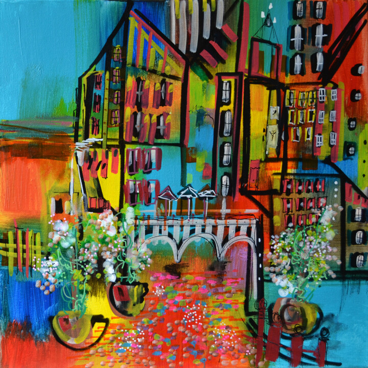 Painting titled "Les estivants" by Muriel Cayet, Original Artwork