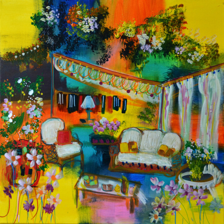 Painting titled "Le goûter" by Muriel Cayet, Original Artwork
