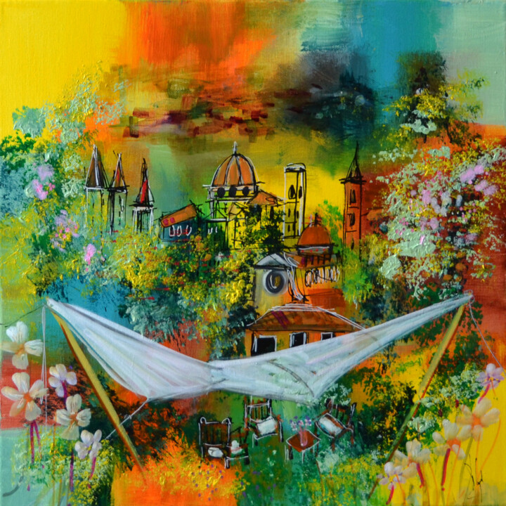 Malerei mit dem Titel "La voile de jardin" von Muriel Cayet, Original-Kunstwerk