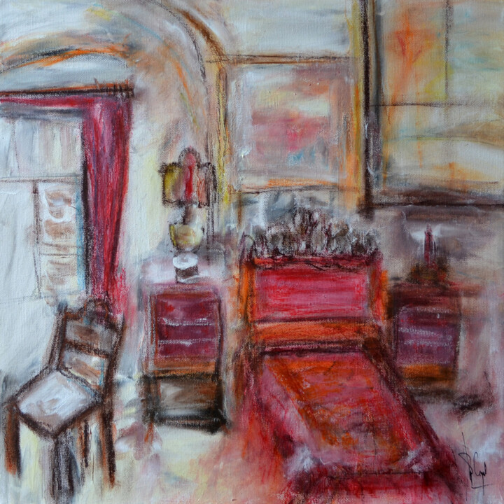 Peinture intitulée "La chambre rose" par Muriel Cayet, Œuvre d'art originale