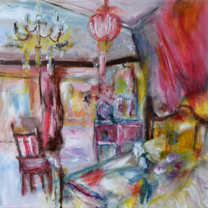 Pintura titulada "Le rideau rouge" por Muriel Cayet, Obra de arte original