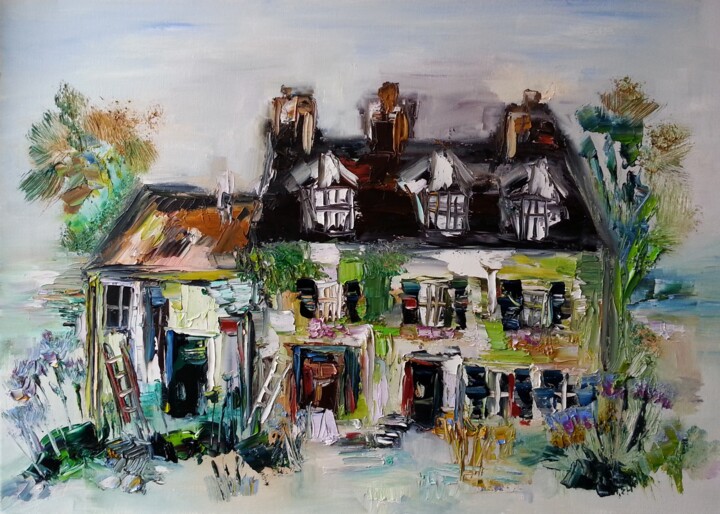 Peinture intitulée "Maison de Brenne" par Muriel Cayet, Œuvre d'art originale, Huile