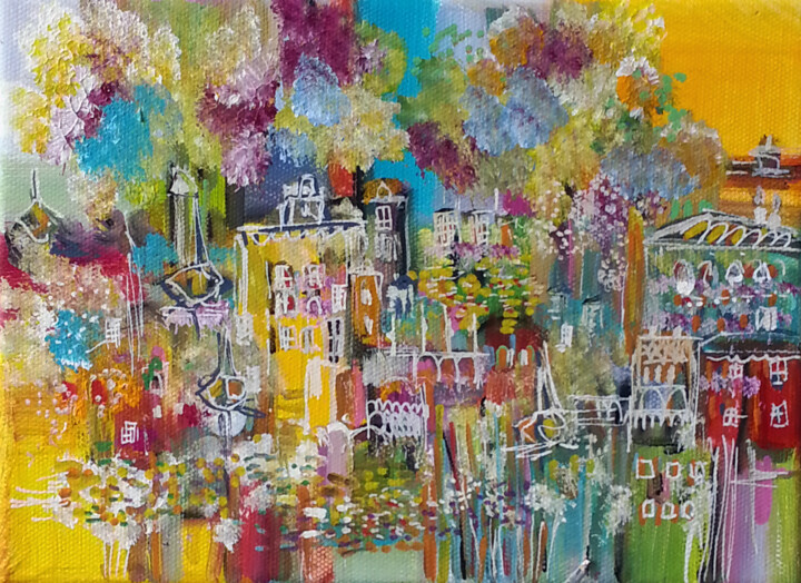 Peinture intitulée "Place des Fleurs" par Muriel Cayet, Œuvre d'art originale, Acrylique