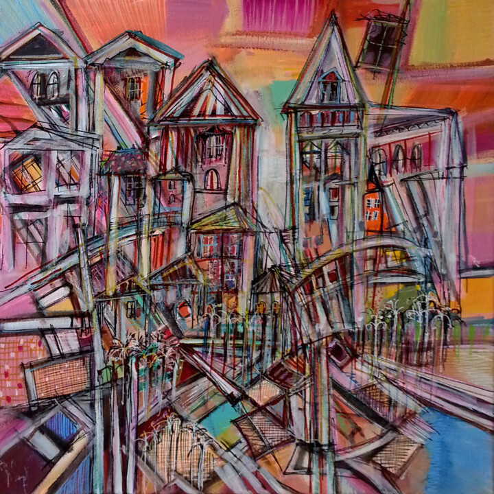 Peinture intitulée "Les quartiers Medic…" par Muriel Cayet, Œuvre d'art originale, Acrylique