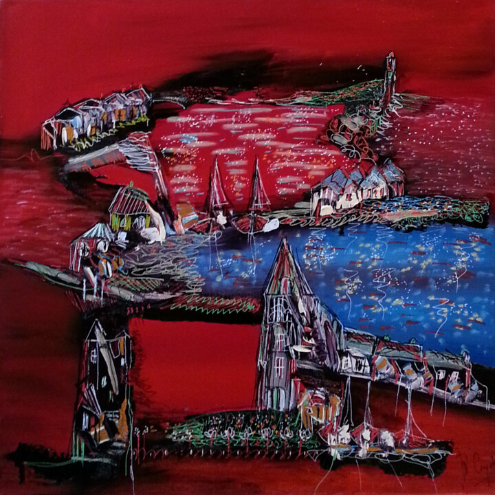 Peinture intitulée "L'îlot des ressourc…" par Muriel Cayet, Œuvre d'art originale, Autre
