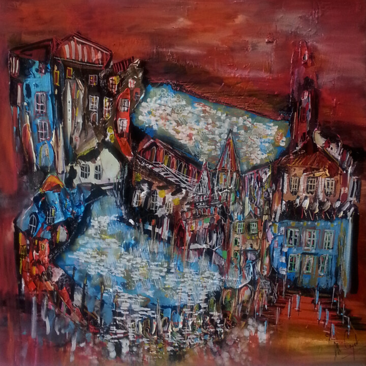 Картина под названием "Le village des raci…" - Muriel Cayet, Подлинное произведение искусства, Другой