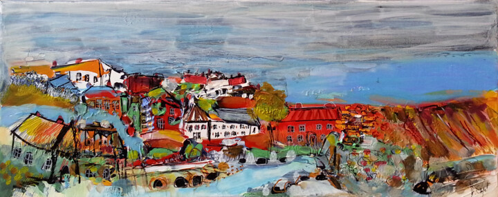 Painting titled "La colline de Maiso…" by Muriel Cayet, Original Artwork, Acrylic