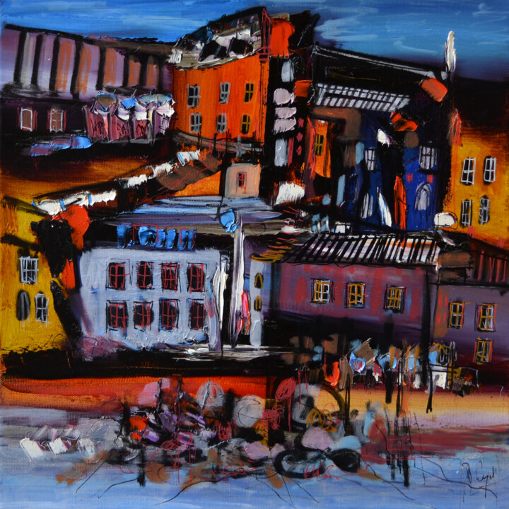 Painting titled "Façades à motifs" by Muriel Cayet, Original Artwork, Acrylic