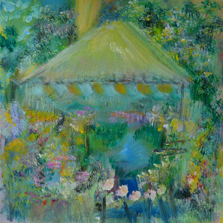 Painting titled "Le fond du jardin" by Muriel Cayet, Original Artwork, Acrylic