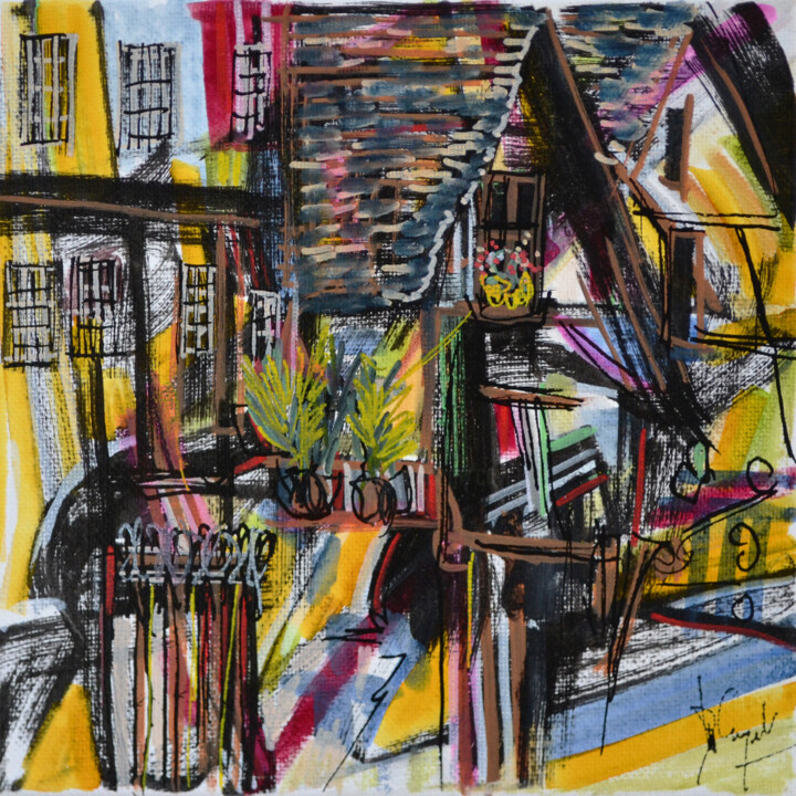 Painting titled "Le quartier des Tis…" by Muriel Cayet, Original Artwork, Acrylic