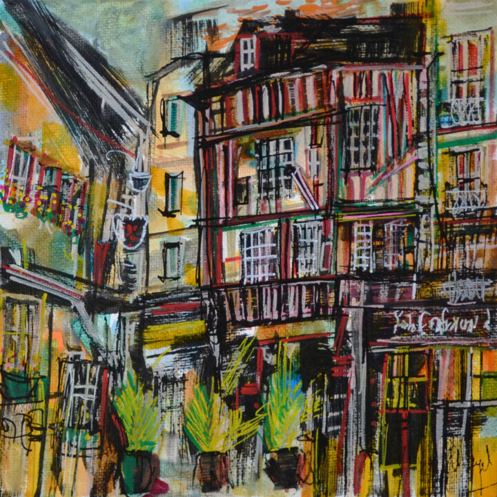 Painting titled "Rue des Confiseurs" by Muriel Cayet, Original Artwork, Acrylic