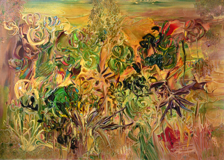 Painting titled "Le mystère en fleurs" by Muriel Cayet, Original Artwork, Acrylic