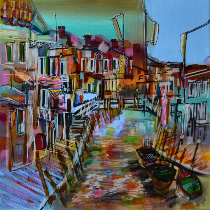 Painting titled "Canale di colore" by Muriel Cayet, Original Artwork, Acrylic