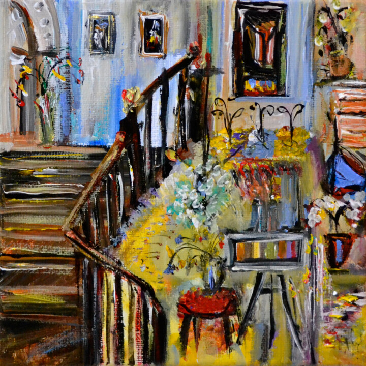 Pintura intitulada "Escalier, escape, e…" por Muriel Cayet, Obras de arte originais