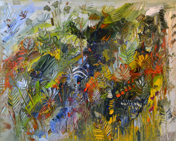 Painting titled "Des fleurs à peindre" by Muriel Cayet, Original Artwork, Oil