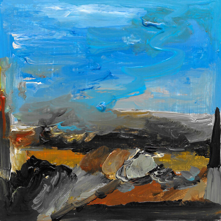 Pintura titulada "L'île des nuages" por Muriel Cayet, Obra de arte original