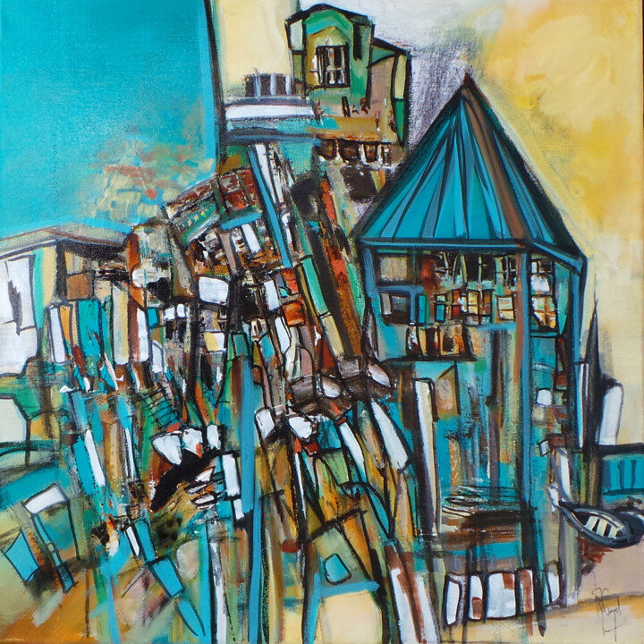 Painting titled "Bell Tower" by Muriel Cayet, Original Artwork, Acrylic