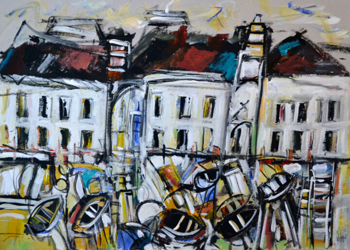 Painting titled "Coques, mâts et hau…" by Muriel Cayet, Original Artwork, Acrylic