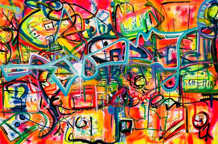Malarstwo zatytułowany „Graff expressionnis…” autorstwa Muriel Deumie, Oryginalna praca, Farba w spray'u