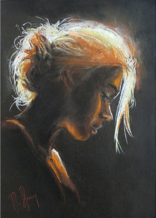 Malerei mit dem Titel "Portrait clair obsc…" von Muriel Henry, Original-Kunstwerk, Pastell