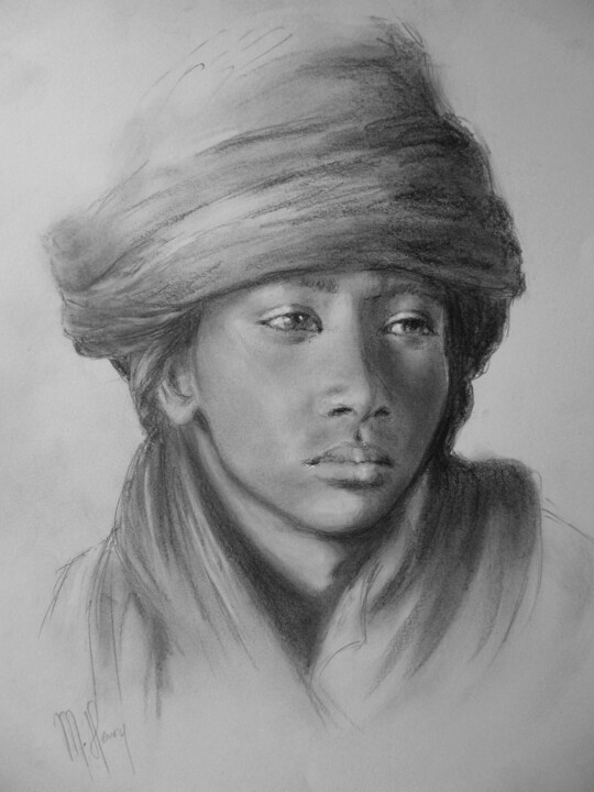 Drawing titled "Jeune touareg" by Muriel Henry, Original Artwork, Pencil