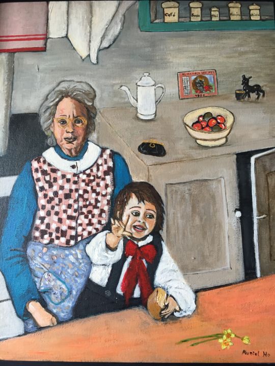 Schilderij getiteld "« Dans la cuisine »" door Muriel Ho Paintings, Origineel Kunstwerk, Acryl
