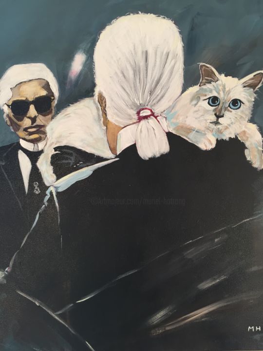 Painting titled "Karl Lagerfeld and…" by Muriel Ho Paintings, Original Artwork, Acrylic Mounted on Wood Stretcher frame