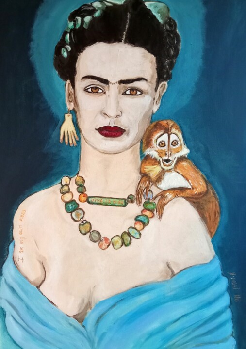Schilderij getiteld "Frida Viva la Diva" door Muriel Ho Paintings, Origineel Kunstwerk, Acryl Gemonteerd op Frame voor houte…