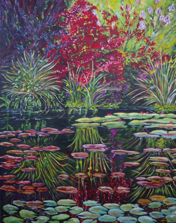 Painting titled "" Au bord de l'étan…" by Muriel Besson-Braem, Original Artwork, Oil