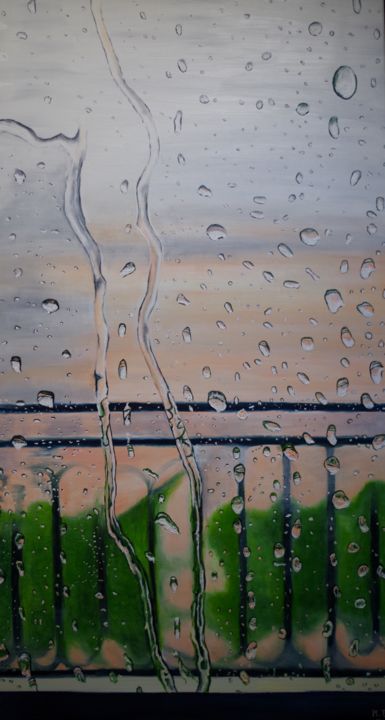 Peinture intitulée "Derrière la fenêtre" par Muriel Besson-Braem, Œuvre d'art originale, Huile