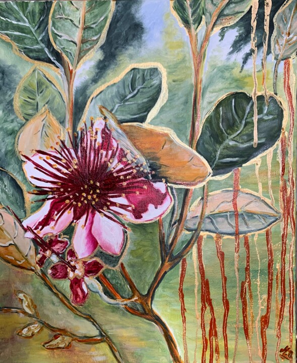 Painting titled "Fleur de Goyavier" by Muriel Besson-Braem, Original Artwork, Oil