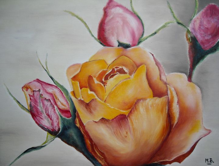 Painting titled "une rose du jardin" by Muriel Besson-Braem, Original Artwork