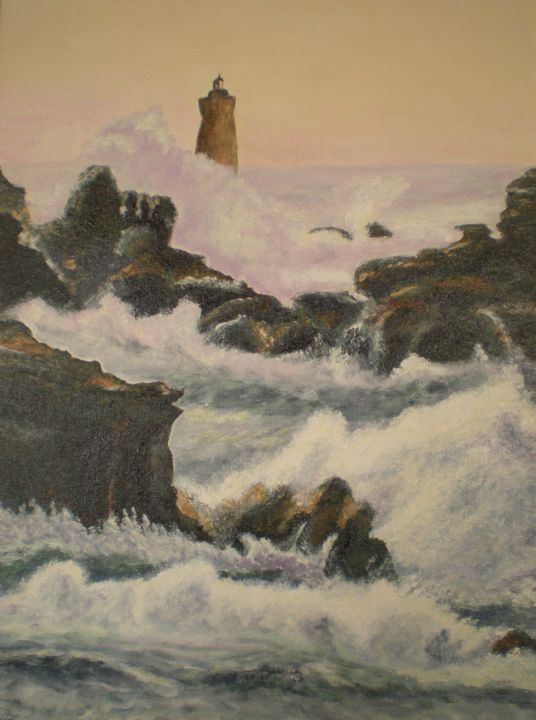 Painting titled "Le phare" by Muriel Besson-Braem, Original Artwork