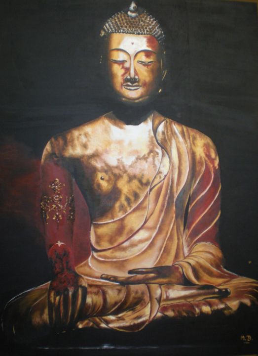 Painting titled "Sérénité: bouddha d…" by Muriel Besson-Braem, Original Artwork, Oil