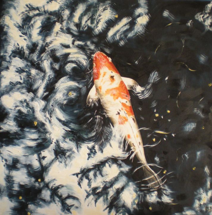 Painting titled "ondulations-koi-du-…" by Muriel Besson-Braem, Original Artwork, Oil