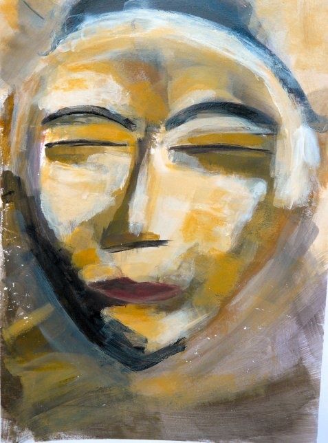 Peinture intitulée "Masque lointain I" par Muriel Bo, Œuvre d'art originale