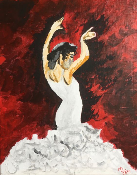 Pintura intitulada "Flamenco 2" por Murielle Lucie Clément, Obras de arte originais, Acrílico
