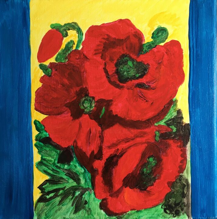 Painting titled "Les coquelicots" by Murielle Lucie Clément, Original Artwork, Acrylic