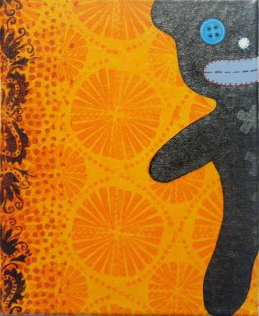 Peinture intitulée "le doudou à orange" par Murielle Coignec, Œuvre d'art originale