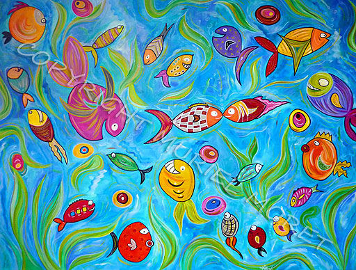 Painting titled "Plenty of Fish" by Mimi Bondi, Original Artwork, Oil