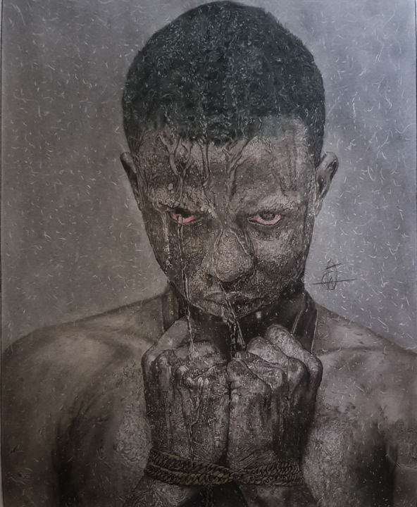 Σχέδιο με τίτλο "Unfree" από Emmanuel Musa, Αυθεντικά έργα τέχνης, Κάρβουνο