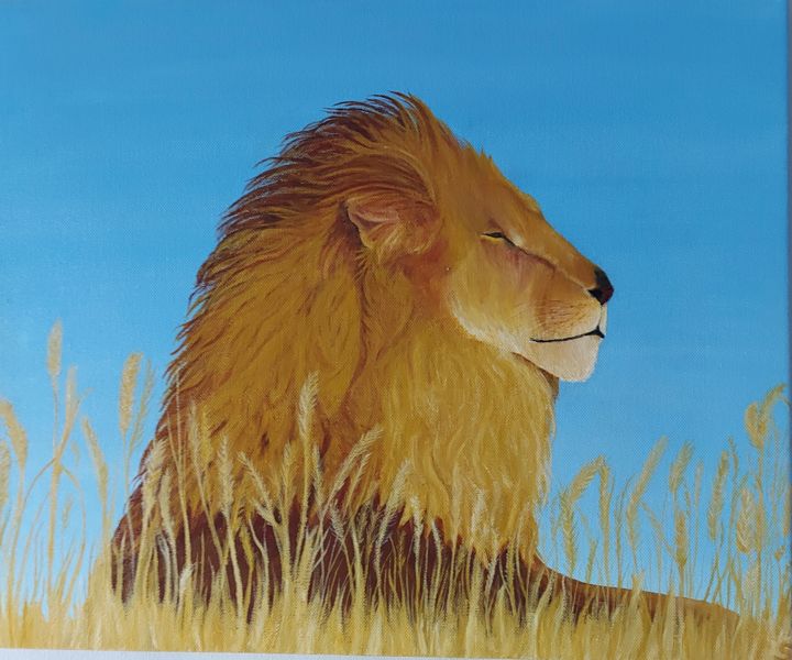 Peinture intitulée "Lion paisible" par Sandrine Foltz, Œuvre d'art originale, Acrylique