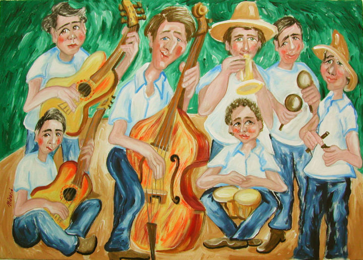 Peinture intitulée "Jazz band" par Riccardo Nicosia, Œuvre d'art originale, Huile