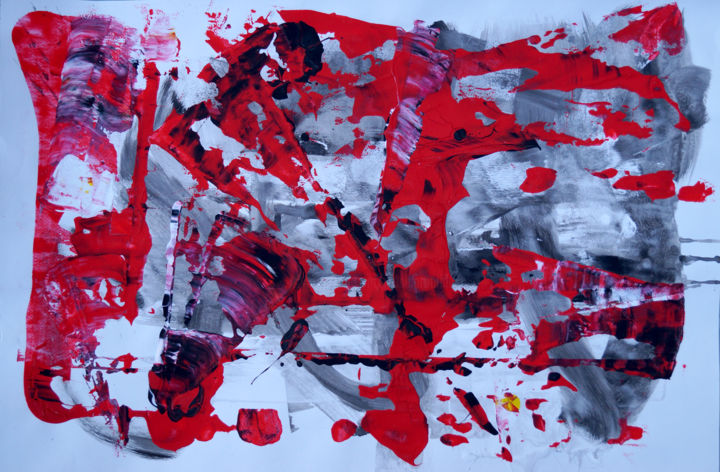 Schilderij getiteld "Red on Grey Meditat…" door Dmitri Matkovsky, Origineel Kunstwerk, Acryl
