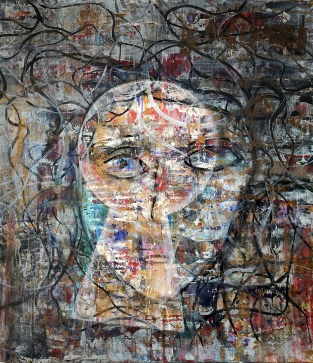 Pintura intitulada "Woman under lock an…" por Dmitri Matkovsky, Obras de arte originais, Acrílico