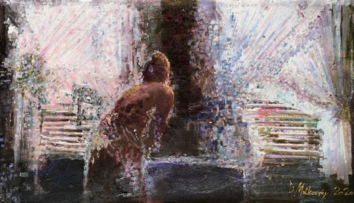 Painting titled "Woman Standing Betw…" by Dmitri Matkovsky, Original Artwork, Acrylic