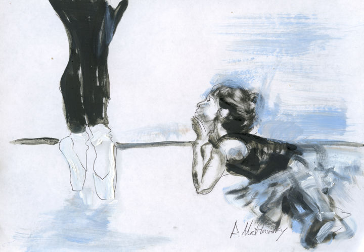 Malerei mit dem Titel "Dream Ballet 9, Kid…" von Dmitri Matkovsky, Original-Kunstwerk, Tinte